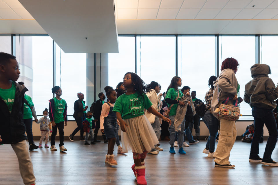 Home Grown Homeschoolers Inc. during an educational field trip to Minute Maid Park in Houston, Texas, on Jan. 27, 2023. (Jacque Jackson for NBC News)