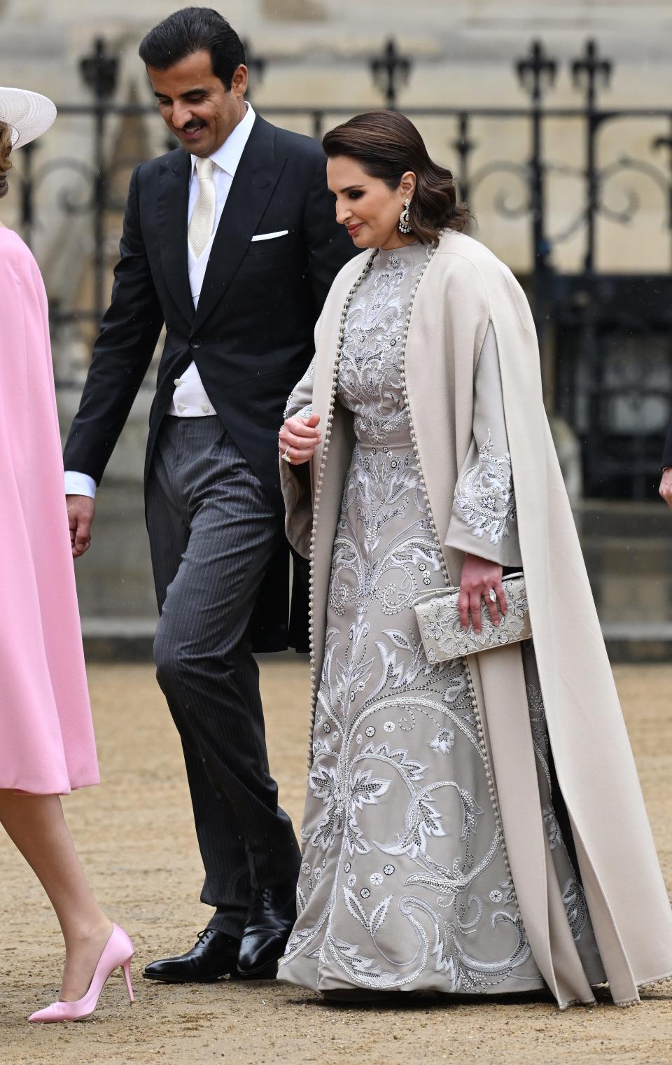 Tamim bin Hamad Al Thani  and Jawaher bint Hamad bin Suhaim Al-Thani attend King Charles' and Queen Camilla's coronation on May 6, 2023.