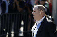 <p>Harvey Weinstein leaves the first precinct of the New York City Police Department after turning himself in to authorities following allegations of sexual misconduct, Friday, May 25, 2018, in New York. (Photo: Julio Cortez/AP) </p>