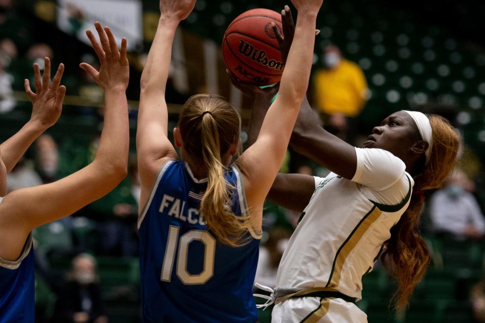 Colorado State's Upe Atosu goes up for a shot against Air Force on Thursday night at Moby Arena.