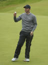 Northern Ireland's Rory McIlroy celebrates after getting a birdie on the 11th hole during the second round of the British Open Golf Championships at Royal Portrush in Northern Ireland, Friday, July 19, 2019.(AP Photo/Jon Super)