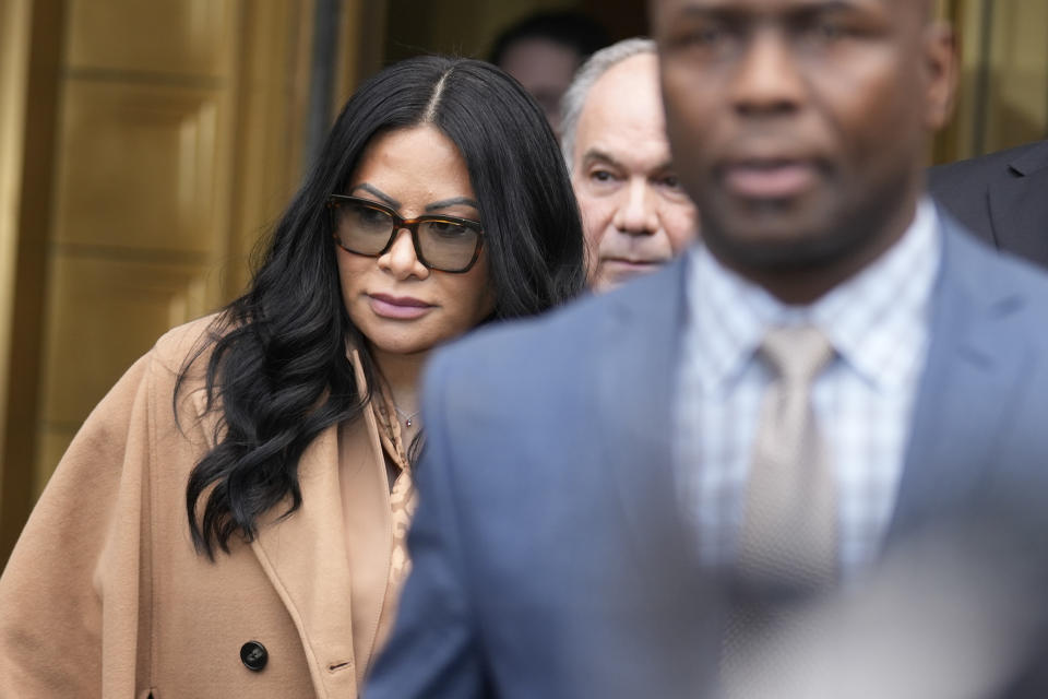 Jennifer Shah leaves federal court in New York, Friday, Jan. 6, 2023. A judge has sentenced the member of "The Real Housewives of Salt Lake City" to 6 1/2 years in prison for helping to defraud thousands of people nationwide in a telemarketing scam. Shah, who sobbed Friday as she apologized for her crimes prior to the announcement of the sentence in a New York courtroom, admitted her guilt last July. (AP Photo/Seth Wenig)
