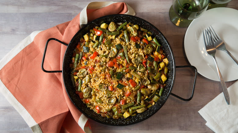 vegetable paella served on table 