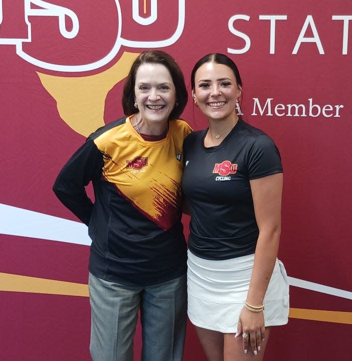 Jacelyn Reno with Midwestern State University President Dr. Stacia Haynie.