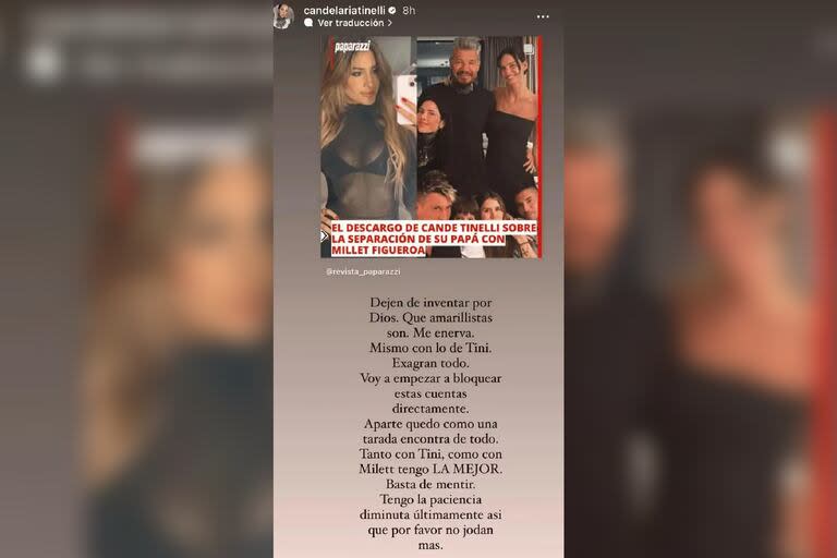 Cande Tinelli habló sobre su relación con Milett (Foto Instagram @candelariatinelli)