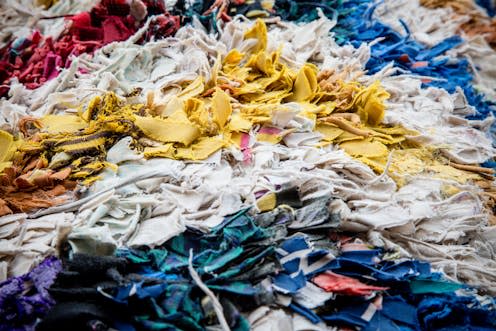 <span class="caption">According to a textile sorter and processor based in the East Midlands, approximately 40% of sorted garments were not fit for reuse and needed a recycling solution</span> <span class="attribution"><a class="link " href="https://www.shutterstock.com/image-photo/fabric-scraps-old-clothing-textiles-cut-1118321324" rel="nofollow noopener" target="_blank" data-ylk="slk:NicoleTaklaPhotography/Shutterstock;elm:context_link;itc:0;sec:content-canvas">NicoleTaklaPhotography/Shutterstock</a></span>