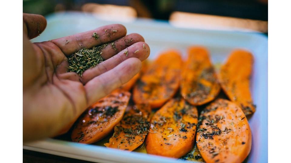 sweet potato slices on tray