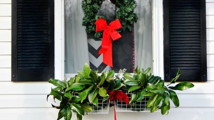 greenery christmas window boxes