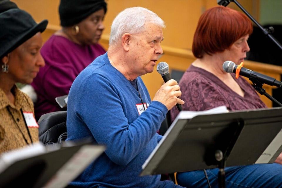 Dan Johnson sings a solo in "The Christmas Song" during a rehearsal for the Amazing Grace Chorus.