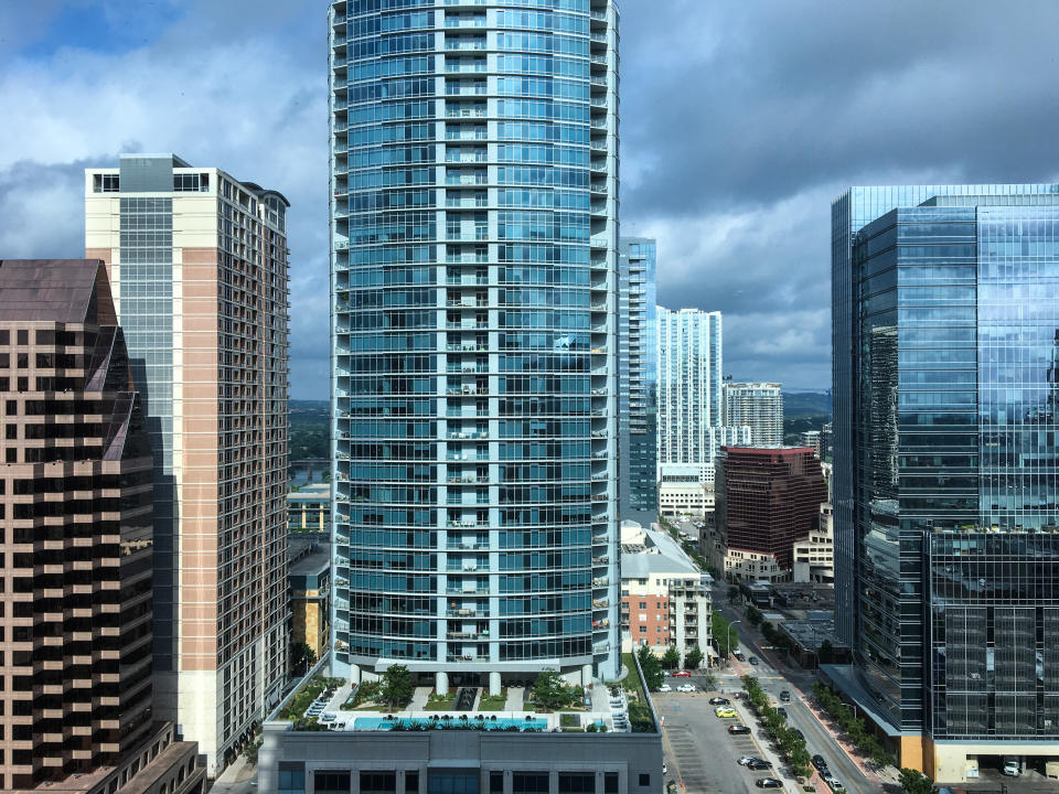 New downtown high-rise condominiums and office spaces recently built in Austin, Texas, which is experiencing a boom based on tourism and high-tech businesses. (Photo: George Rose via Getty Images)