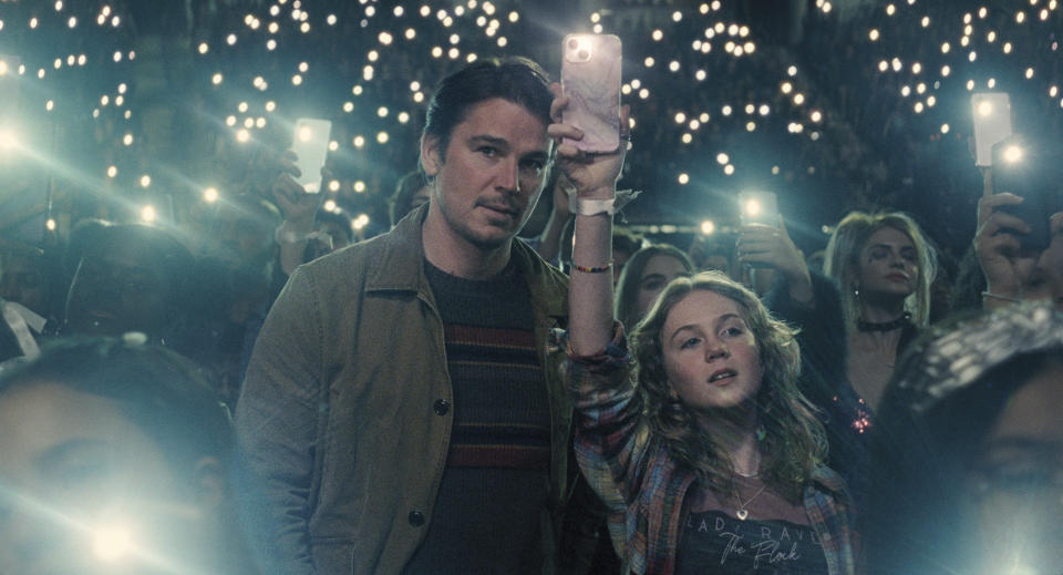 This image released be Warner Bros. Pictures shows Josh Hartnett, left, and Ariel Donoghue in a scene from "Trap." (Warner Bros. Pictures via AP)