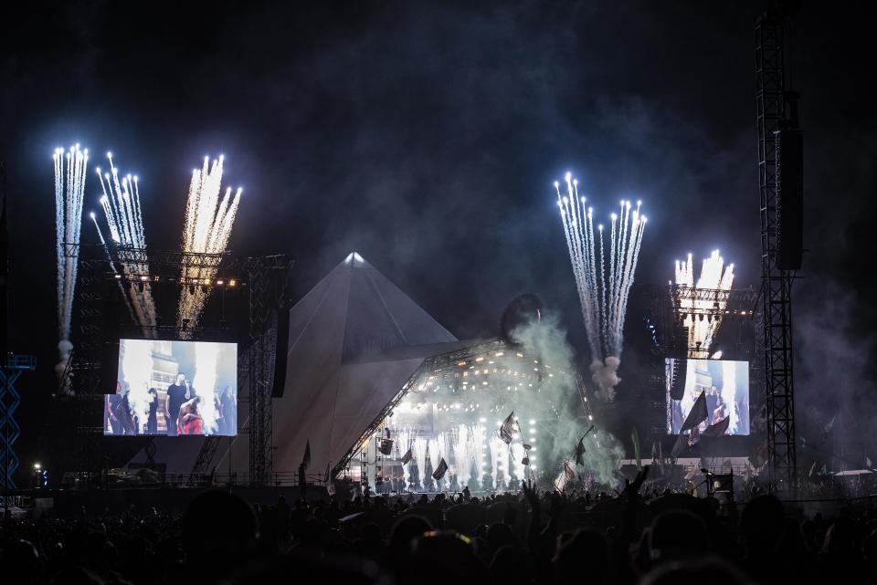 View of the Pyramid stage as Stormzy headlines day 3 of Glastonbury 2019, Worthy Farm, Pilton, Somerset. Picture date: Friday 28th June 2019.  Photo credit should read:  David Jensen/EmpicsEntertainment