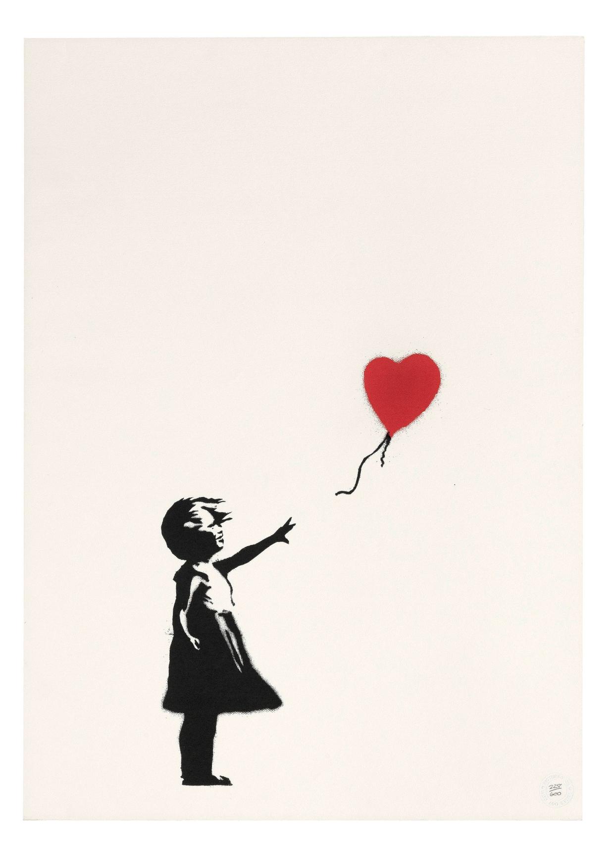 Girl With Balloon, is one of Banksy's most iconic works and depicts a young girl reaching out towards a red, heart-shaped balloon