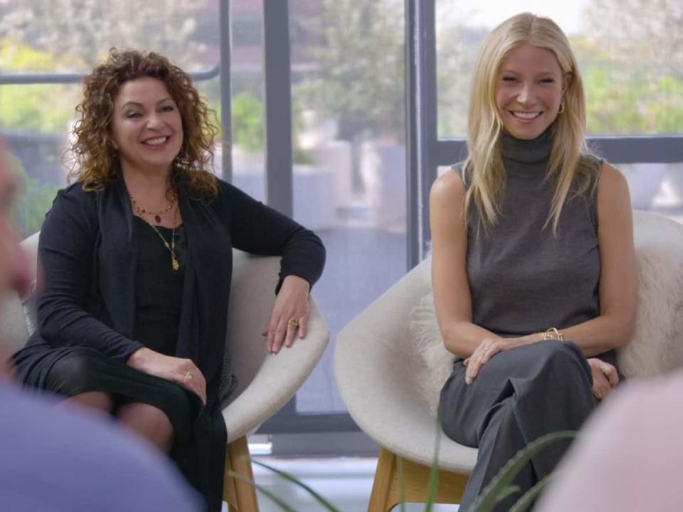 Michaela Boehm, left, and Gwyneth Paltrow in Sex, Love and Goop, Paltrow's new sexual edu-tainment show on Netflix. (Netflix - image credit)