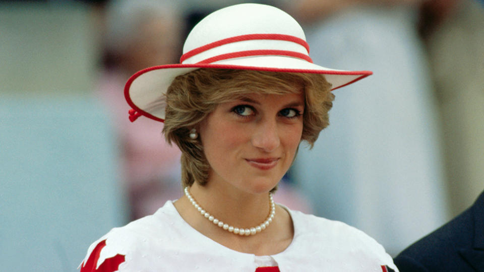 Princess Diana in red and white outfit