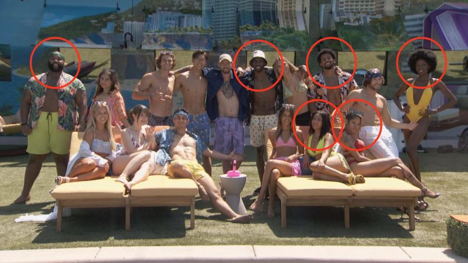 Members of The Cookout alliance are circled in a "Big Brother 23" cast photo