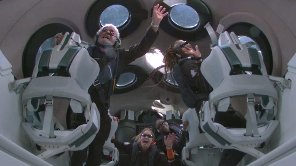 Passengers of Virgin Galactic's Galactic 02 commercial spaceflight experience zero gravity on Thursday morning, Aug. 10, 2023.