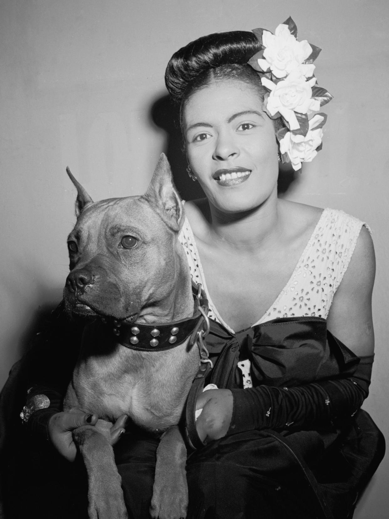 "Portrait of Billie Holiday and Mister, Downbeat, New York, N.Y., ca. Feb. 1947"