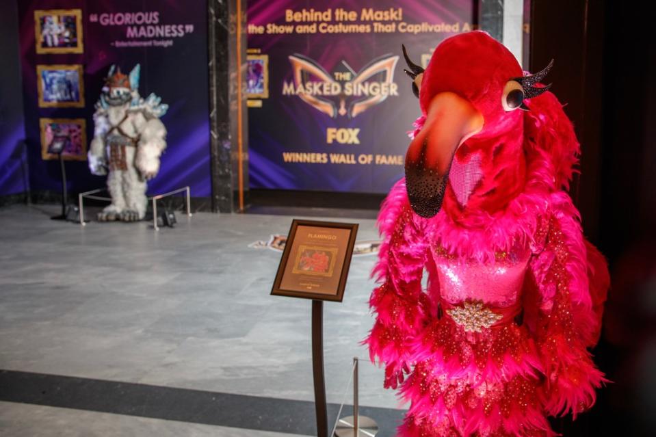 The Flamingo costume, as displayed at “The Masked Singer” exhibit Brian Zak/NY Post