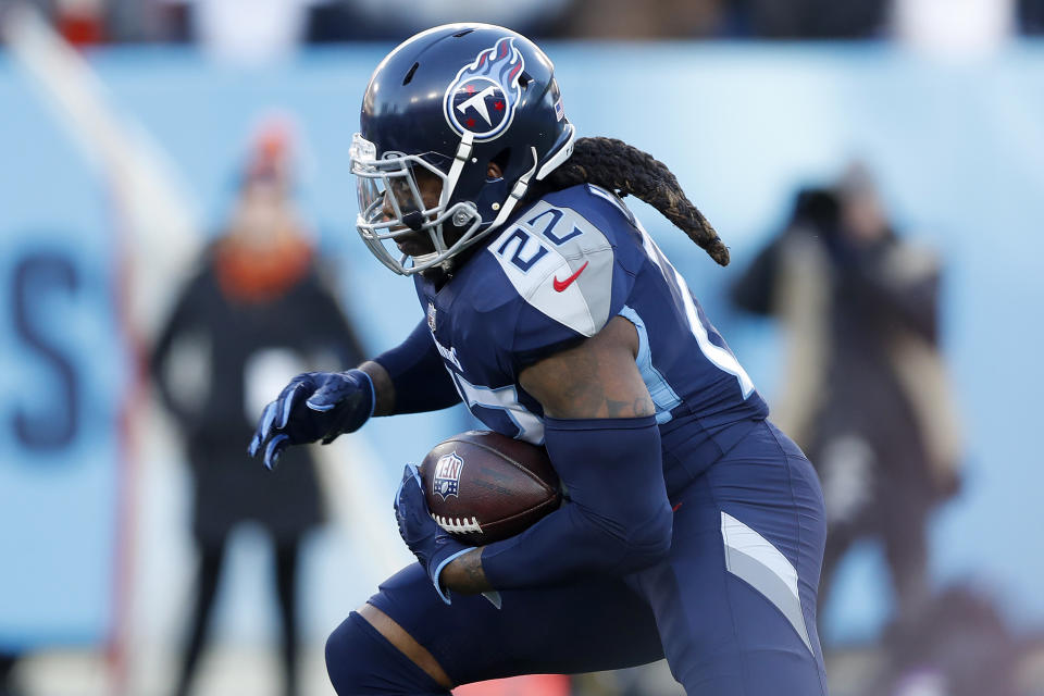 Titans running back Derrick Henry returned to the lineup for Tennessee's divisional round playoff game against the Bengals. (Photo by Wesley Hitt/Getty Images)