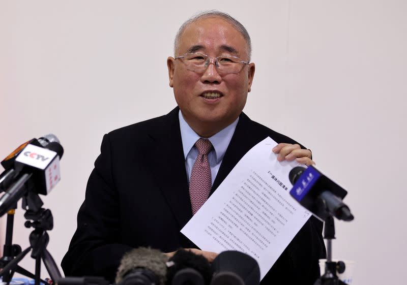 China's chief climate negotiator Xie Zhenhua speaks during a news conference at the COP27 climate summit in Red Sea resort of Sharm el-Sheikh