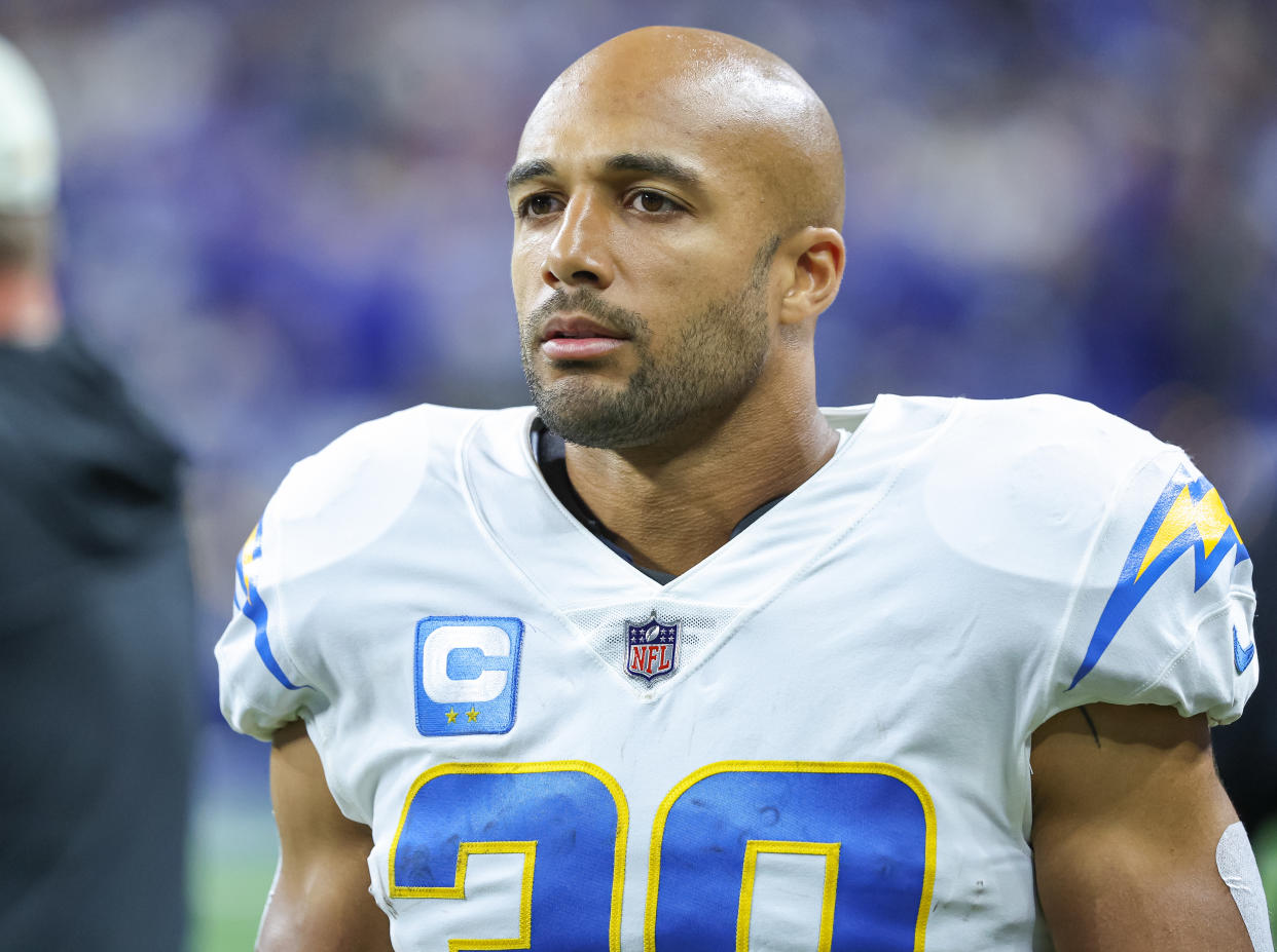 INDIANAPOLIS, IN - DECEMBER 26: Austin Ekeler #30 of the Los Angeles Chargers is seen during the game against the Indianapolis Colts at Lucas Oil Stadium on December 26, 2022 in Indianapolis, Indiana. (Photo by Michael Hickey/Getty Images)