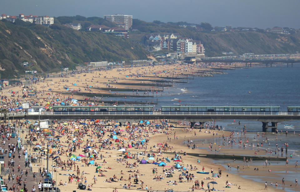 Bournemouth beach was one of many packed beaches in the UK on Wednesday despite current restrictions. Source: PA via AAP