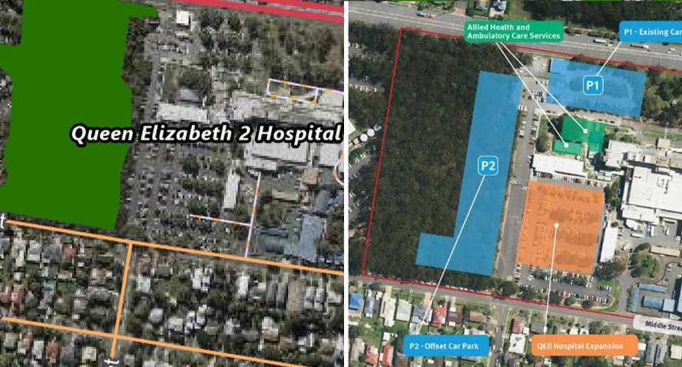 The new P2 carpark (right) is being built on mapped koala habitat which is indicated in green (left). 