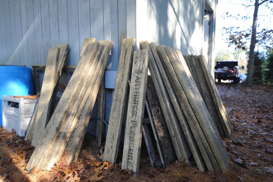 An estimated 1,500 inscribed, memorial planks made up the boardwalks in the Armstrong-Kelley Park in Osterville, in a 2022 photo. Removal of the planks is part of the renovation underway at the park. The fundraising planks will be returned to donors, if possible, and the names will be inscribed on a new kiosk.