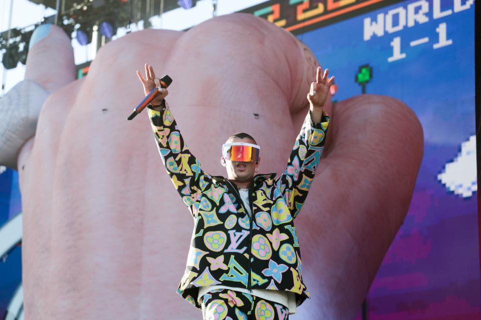 Bad Bunny performs at Coachella Valley Music and Arts Festival on Sunday, April 14, 2019 in Indio, Calif.