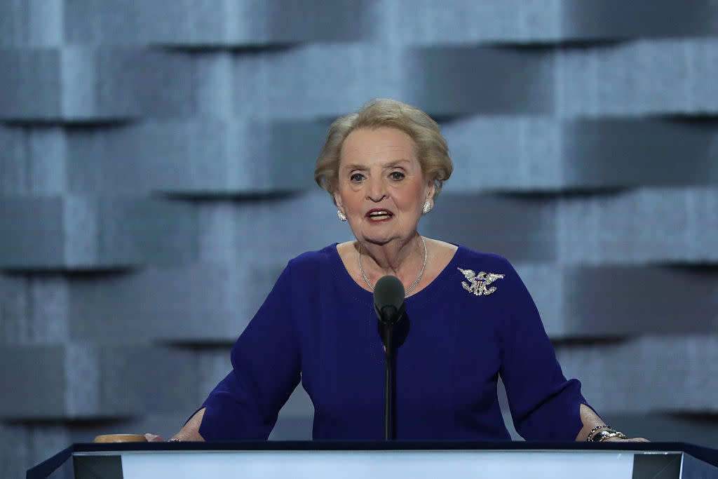 Madeleine Albright wearing an eagle pin at the DNC. (Photo: Getty Images)