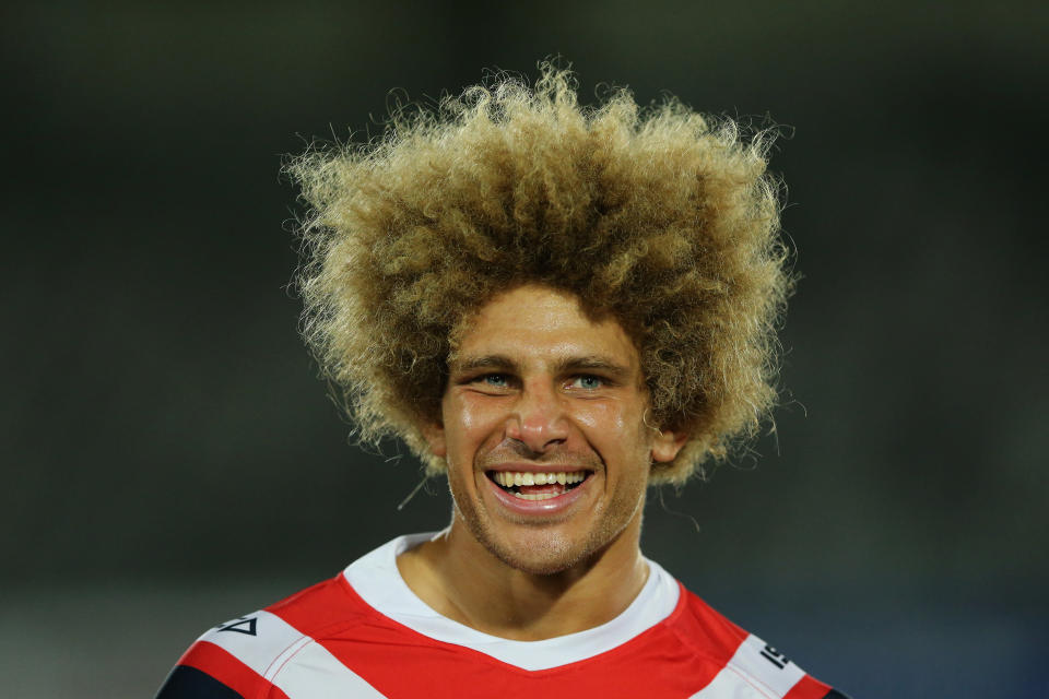 Eloni Vunakece of the Roosters looks on during the NRL Trial match between the Manly Sea Eagles and the Sydney Roosters at Central Coast Stadium on February 24, 2018 in Gosford, Australia.  