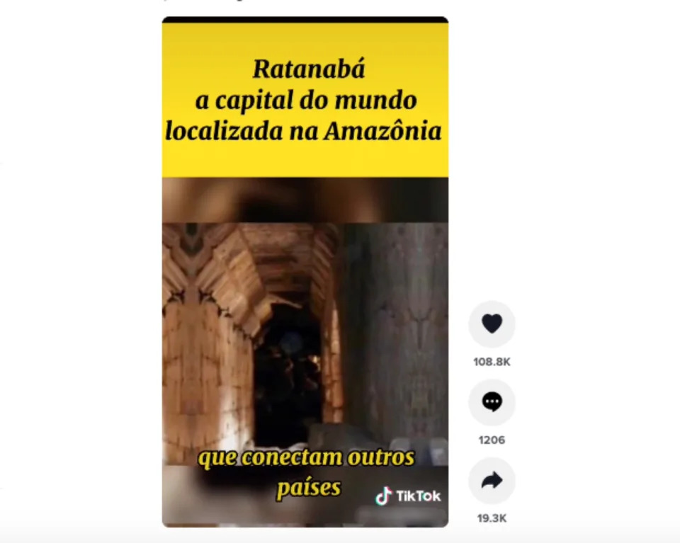 Captura de tela de um vídeo sobre a suposta capital Ratanabá, na Amazônia (Foto: TikTok / Reprodução)