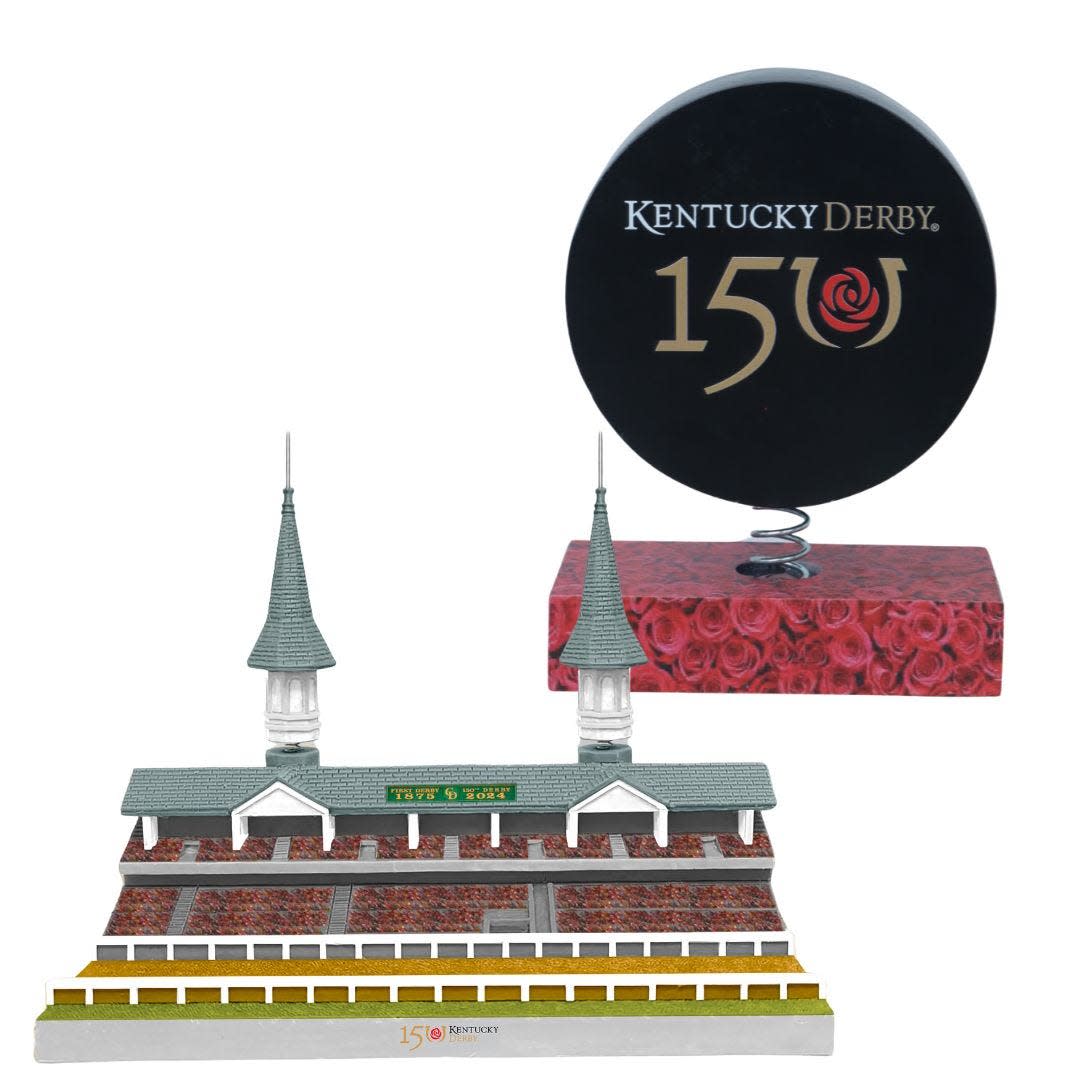 The Churchill Downs Twin Spires Bobble and the Kentucky Derby 150th Anniversary BobbleLogo are available for purchase with the National Bobblehead Hall of Fame and Museum in honor of the 2024 Kentucky Derby.