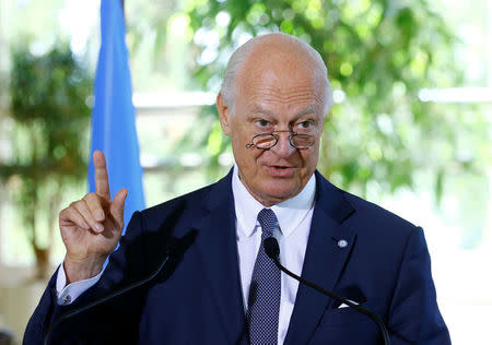 United Nations Special Envoy for Syria Staffan de Mistura attends a news conference at the United Nations in Geneva, Switzerland, August 17, 2017. REUTERS/Denis Balibouse