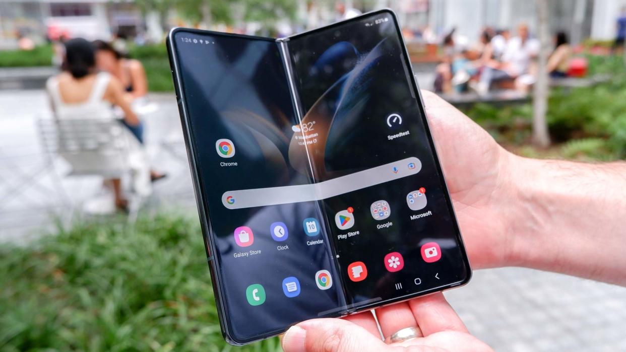  Samsung Galaxy Z Fold 4 front in hands. 