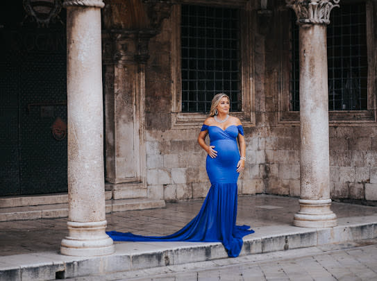 Crystal Yardley had her maternity photos taken during her solo babymoon in Europe. (Photo: Dubravko Lenert; courtesy of Crystal Yardley)