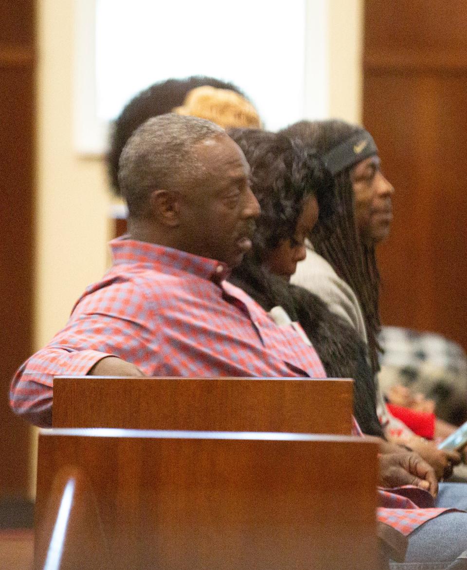 The family of Greg Gunn sits in the courtroom as a guilty verdict is read on a charge of manslaughter against officer A.C. Smith. 