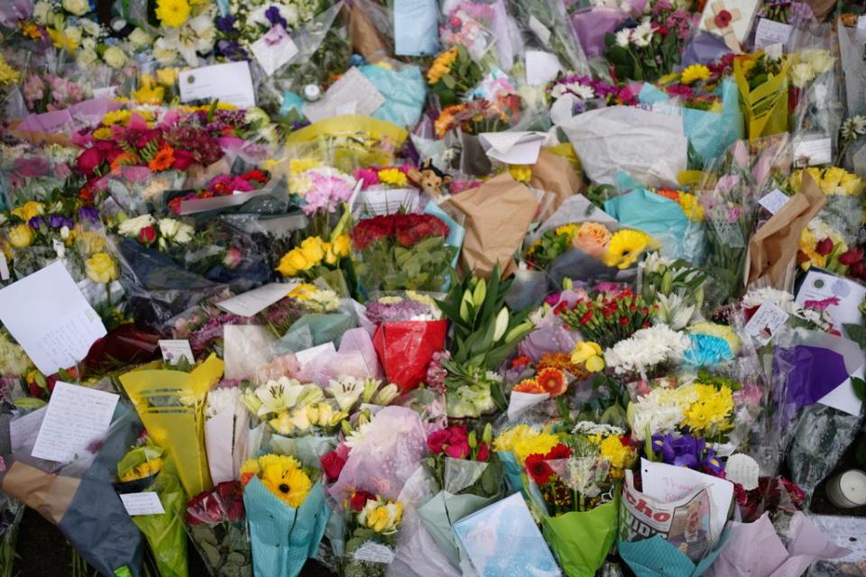 Floral tributes left outside the Belfairs Methodist Church in Leigh-on-Sea (Joe Giddens/PA) (PA Wire)