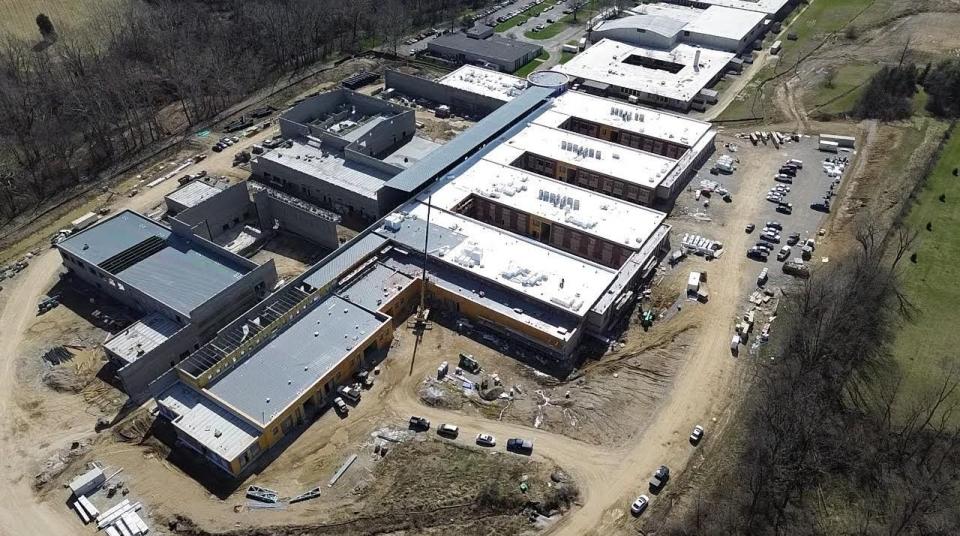 This is an overhead photo of the new Lancaster High School building under construction. It is set to open August 2026.