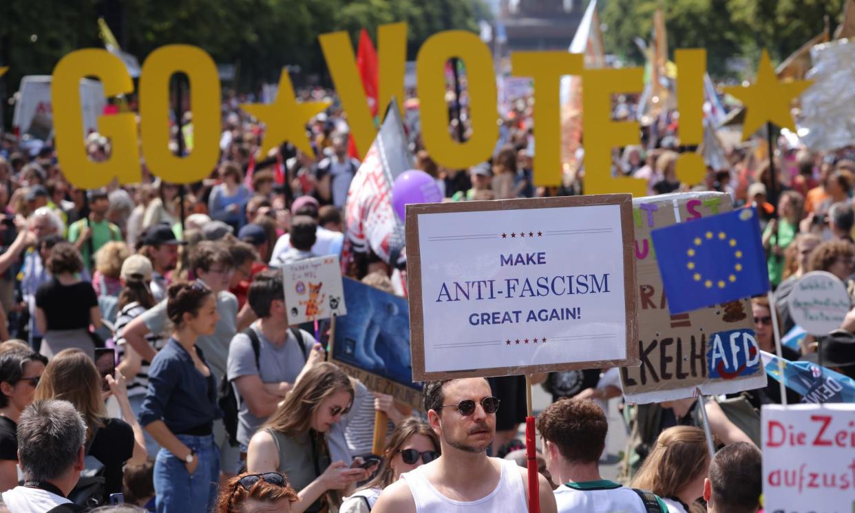 <span>A protest against rightwing extremism in the European elections in Tiergarten Park, Berlin, earlier this month.</span><span>Photograph: Sean Gallup/Getty Images</span>