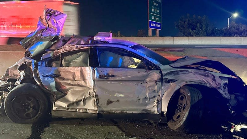 Wrecked police cruiser