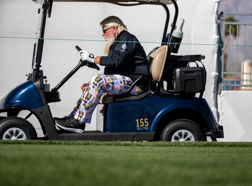 Jon Daly drives down from the 10th tee during the second round of the Galleri Classic in Rancho Mirage, Calif., Saturday, March 25, 2023. 