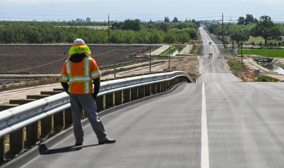 The recently completed Idaho Avenue overpass of the California High Speed Rail project near Highway 43 in Kings County opened for traffic on Wednesday, May 3, 2023.