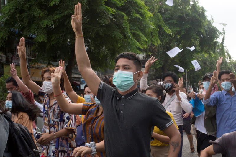 Hundreds of Myanmar activists hold flash mob protest against military rule