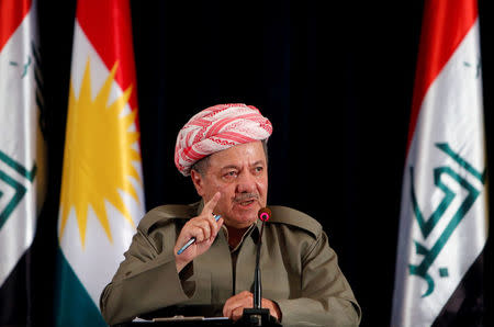 Iraqi Kurdish president Masoud Barzani speaks during a news conference in Erbil, Iraq September 24, 2017. REUTERS/Azad Lashkari