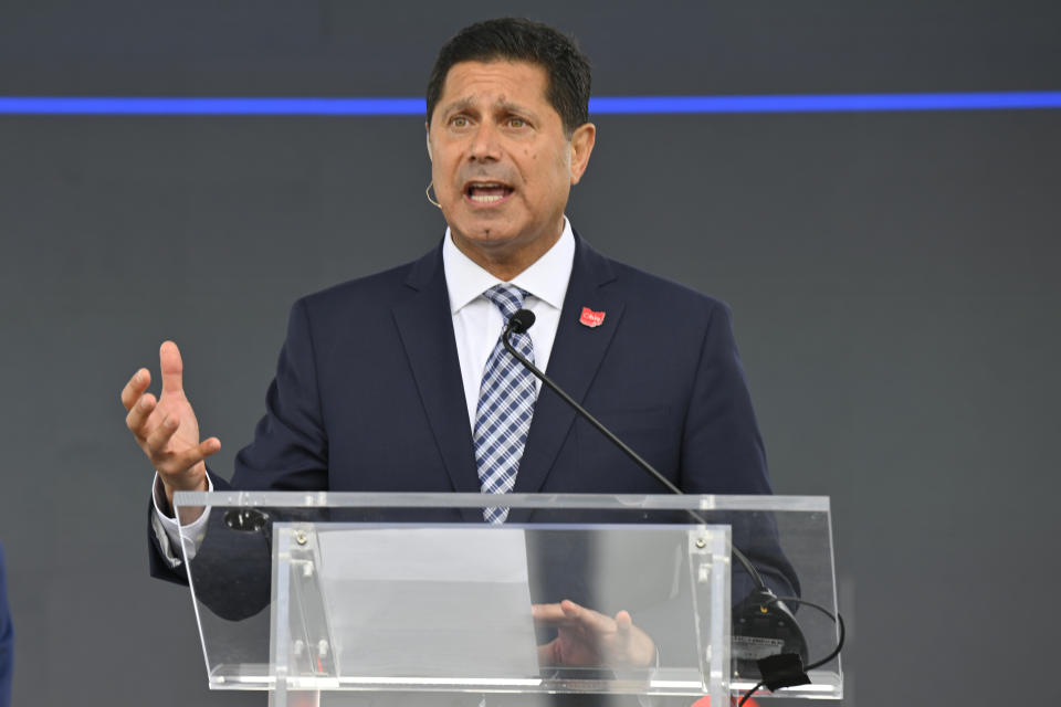 JobsOhio President and CEO J.P. Nauseef speaks during a press conference, Thursday, June 2, 2022, in Avon Lake, Ohio. Ford announced it will add 6,200 factory jobs in Michigan, Missouri and Ohio as it prepares to build more electric vehicles and roll out two redesigned combustion-engine models. (AP Photo/David Richard)