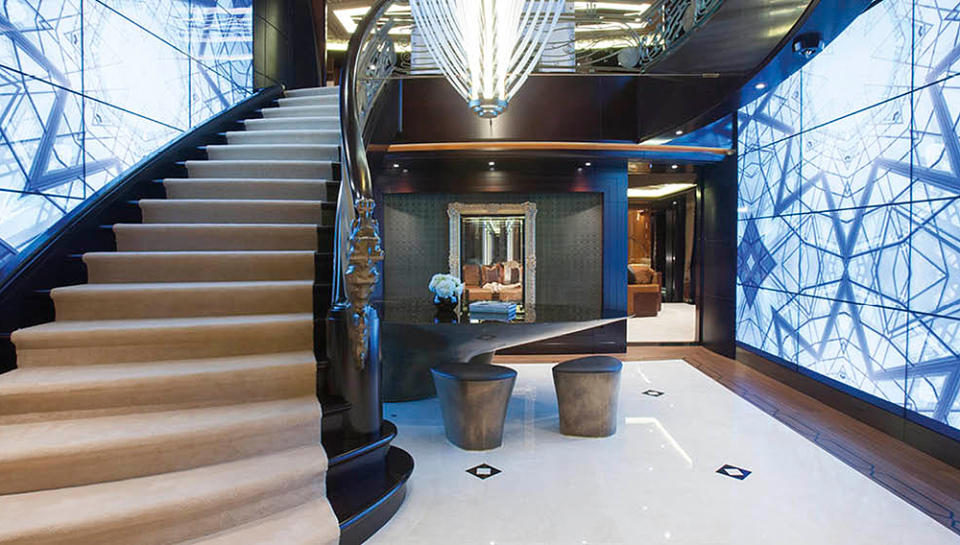 Lürssen’s 312-foot yacht “Kismet” has a striking central staircase. - Credit: Courtesy Lürssen