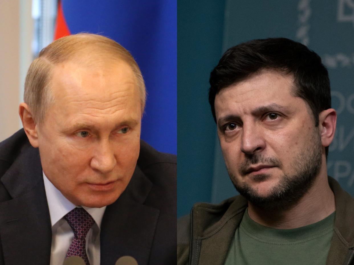 A side by side image of Vladimir Putin and Volodymyr Zelenskyy