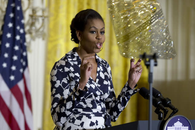 Michelle Obama in a Diane Von Furstenberg wrap dress.